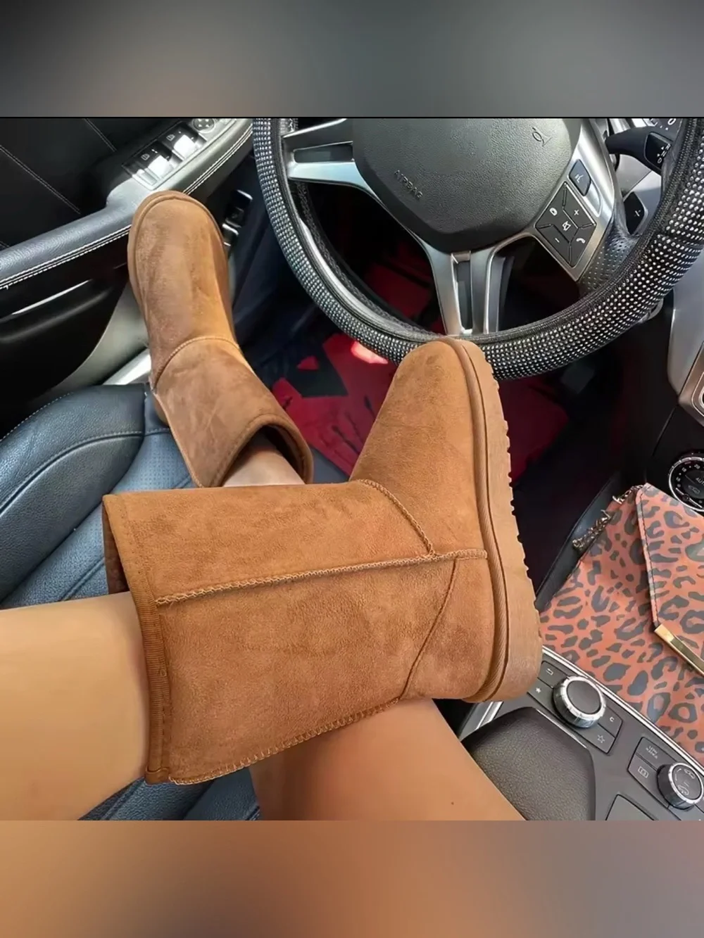 Women’s Classic Chestnut Suede Winter Boots – Warm Cozy Mid-Calf